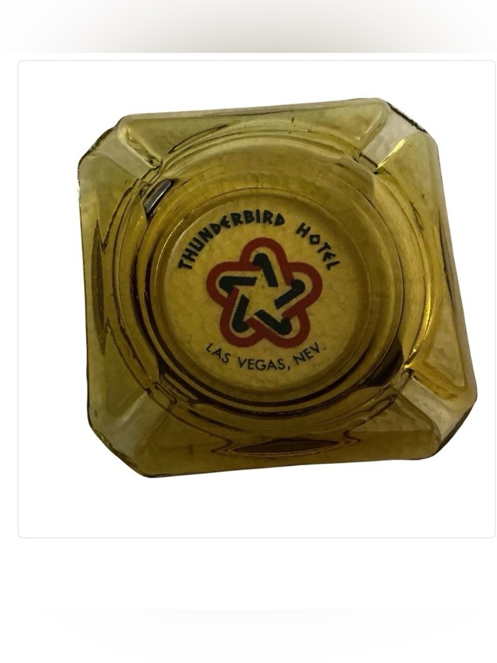 Vintage Thunderbird Hotel Las Vegas Ashtray Amber Glass Hotel Casino Mid-century